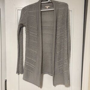 Gray Open Front Knit Cardigan Sweater